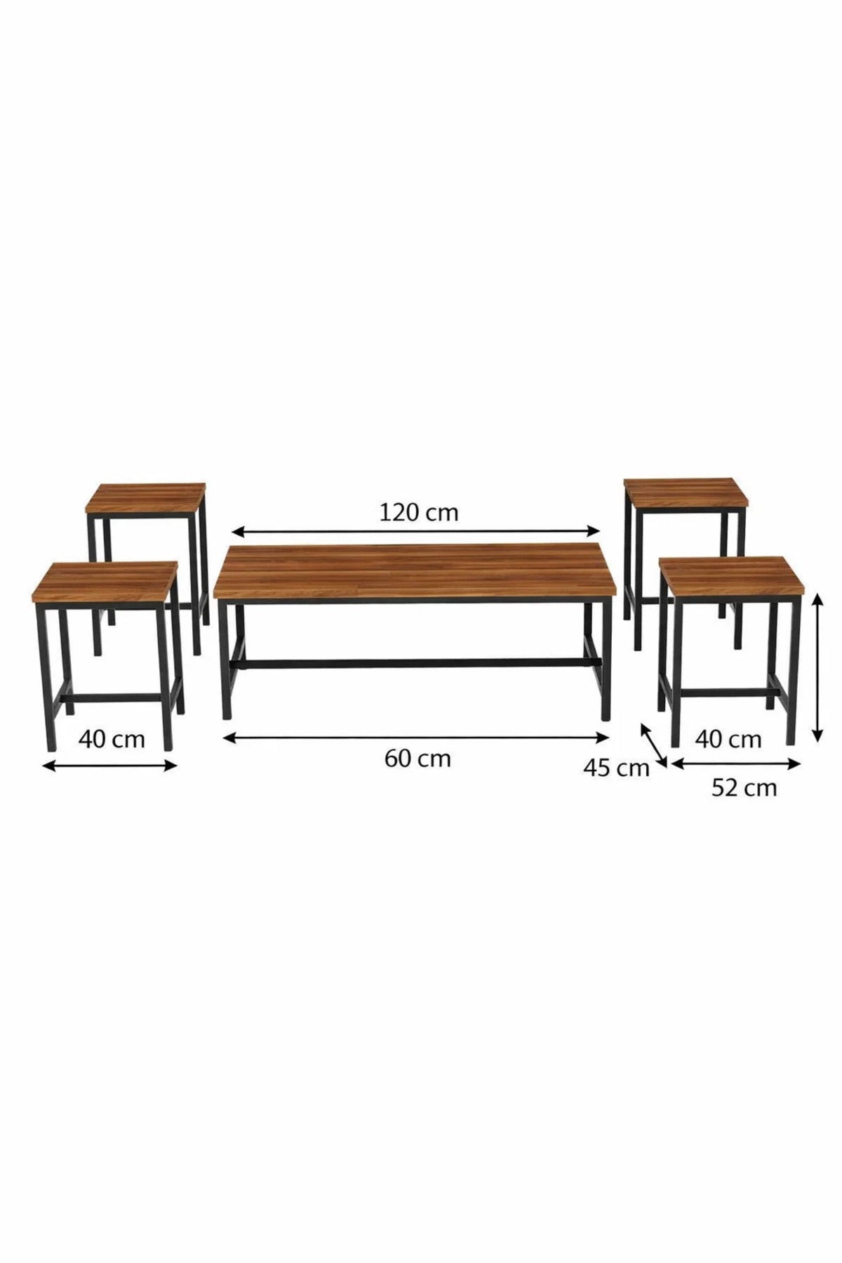 Industrial Design 5-Piece Coffee Table Set Brown Wood Top Black Metal Legs Living Room Furniture