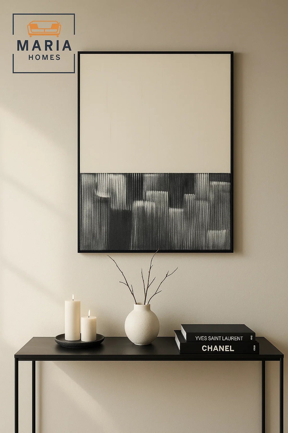 Framed Abstract Wall Art Ð Black and White Textured Block Composition and Size 100*140 cm