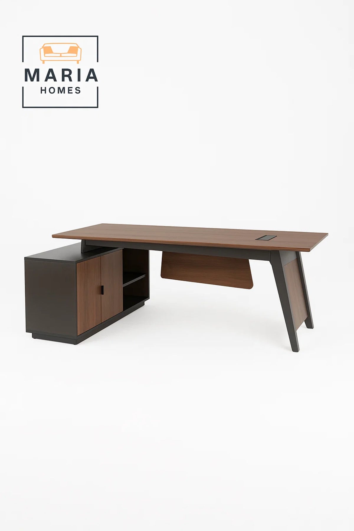 Desk with Angled Legs and Built-In Storage Cabinet