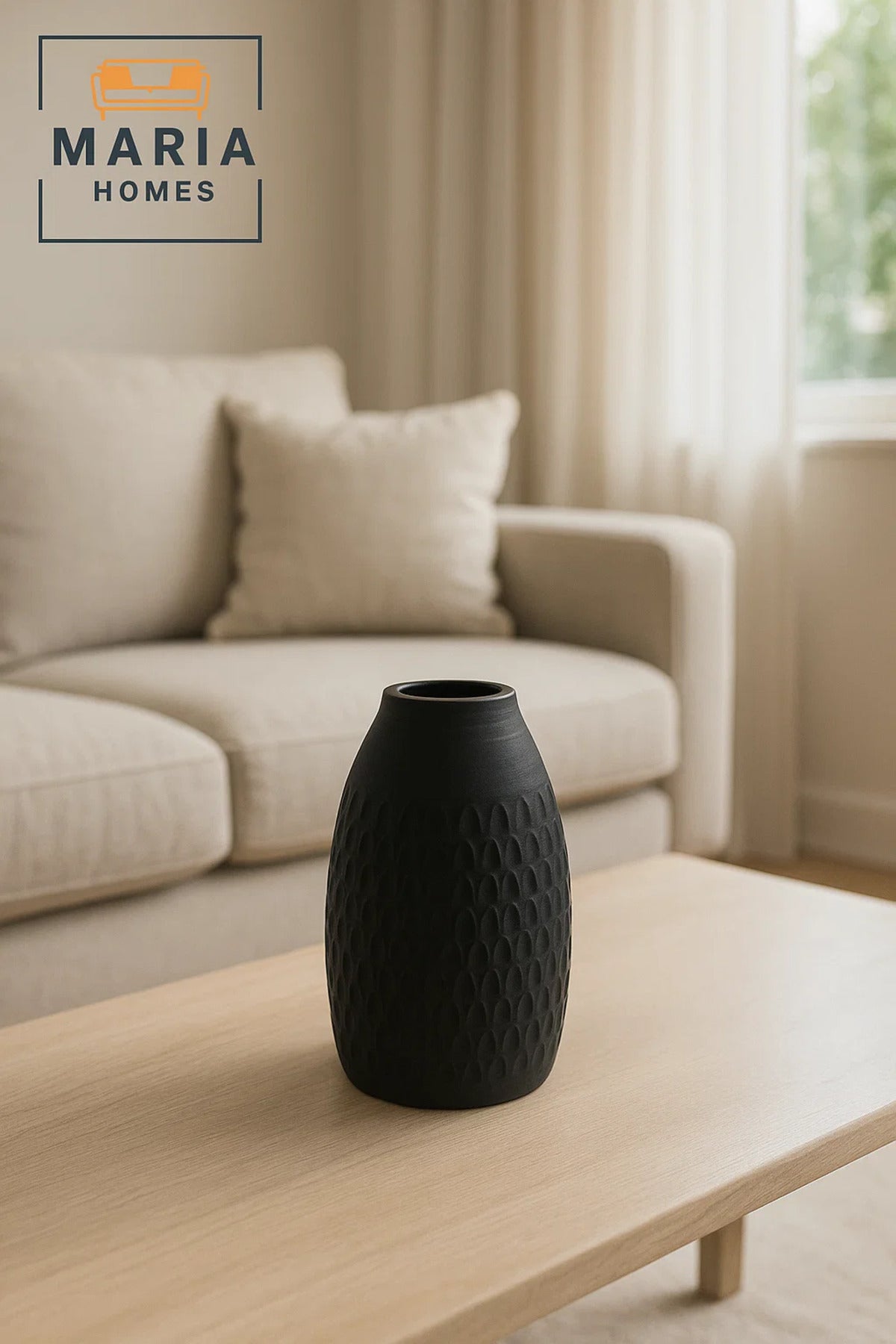 Modern Black Decorative Vase Ð Textured Ceramic Table Vase for Home & Office Decor