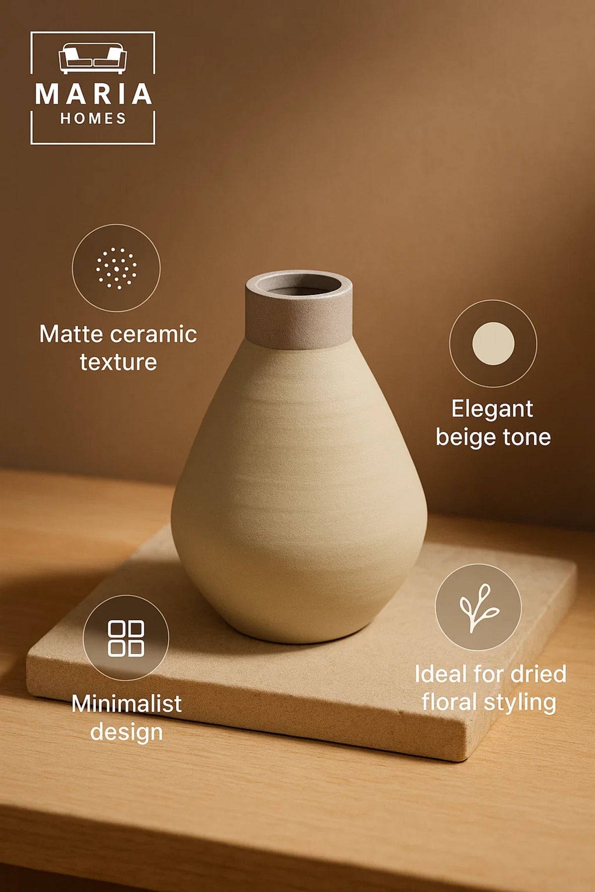 Matte Beige Ceramic Decorative Vase Ð Small Modern Accent Piece