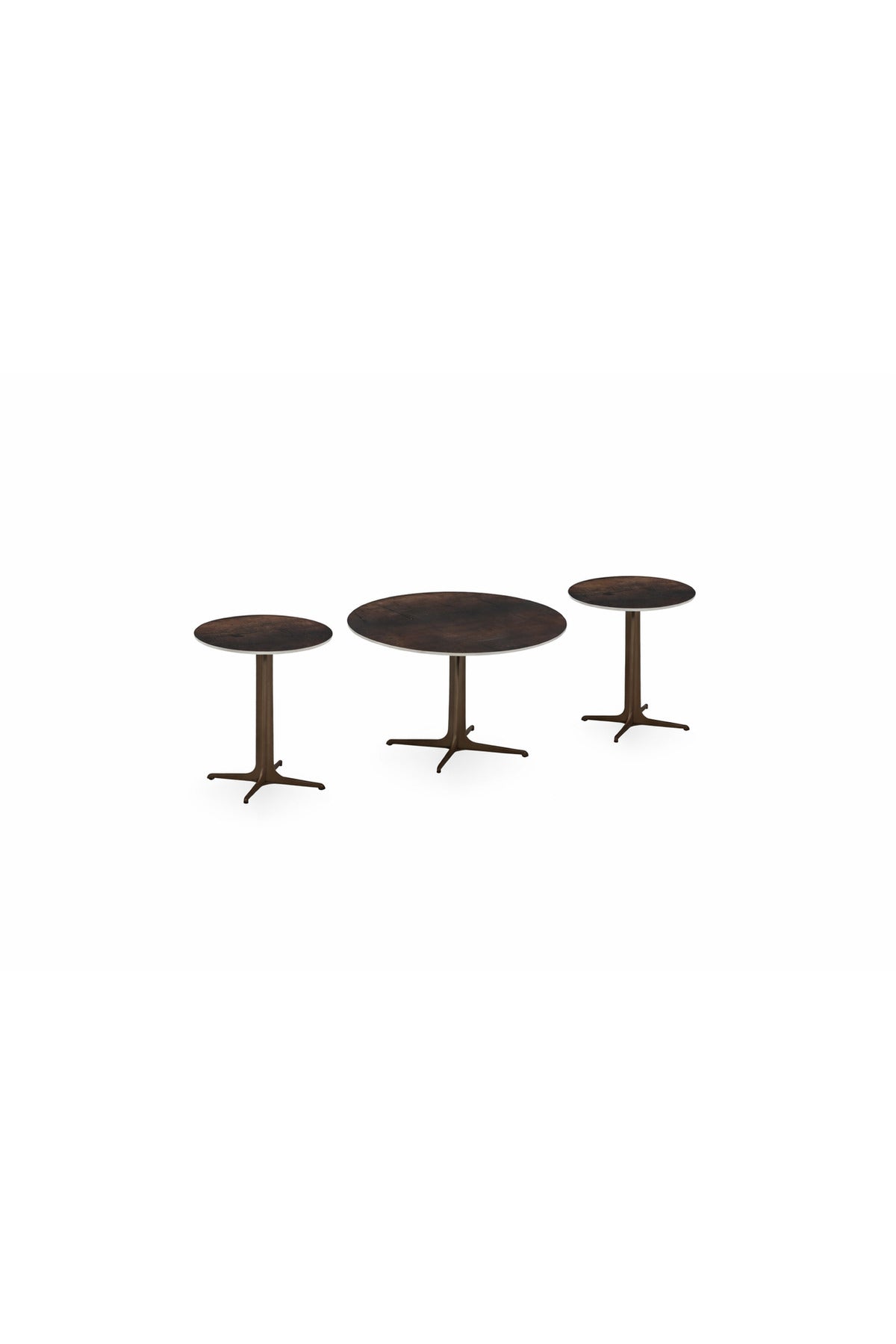 Brown Ceramic Coffee Table Set 1+2 with Metal Base 80_80_48 cm 45_45_55 Side Tables