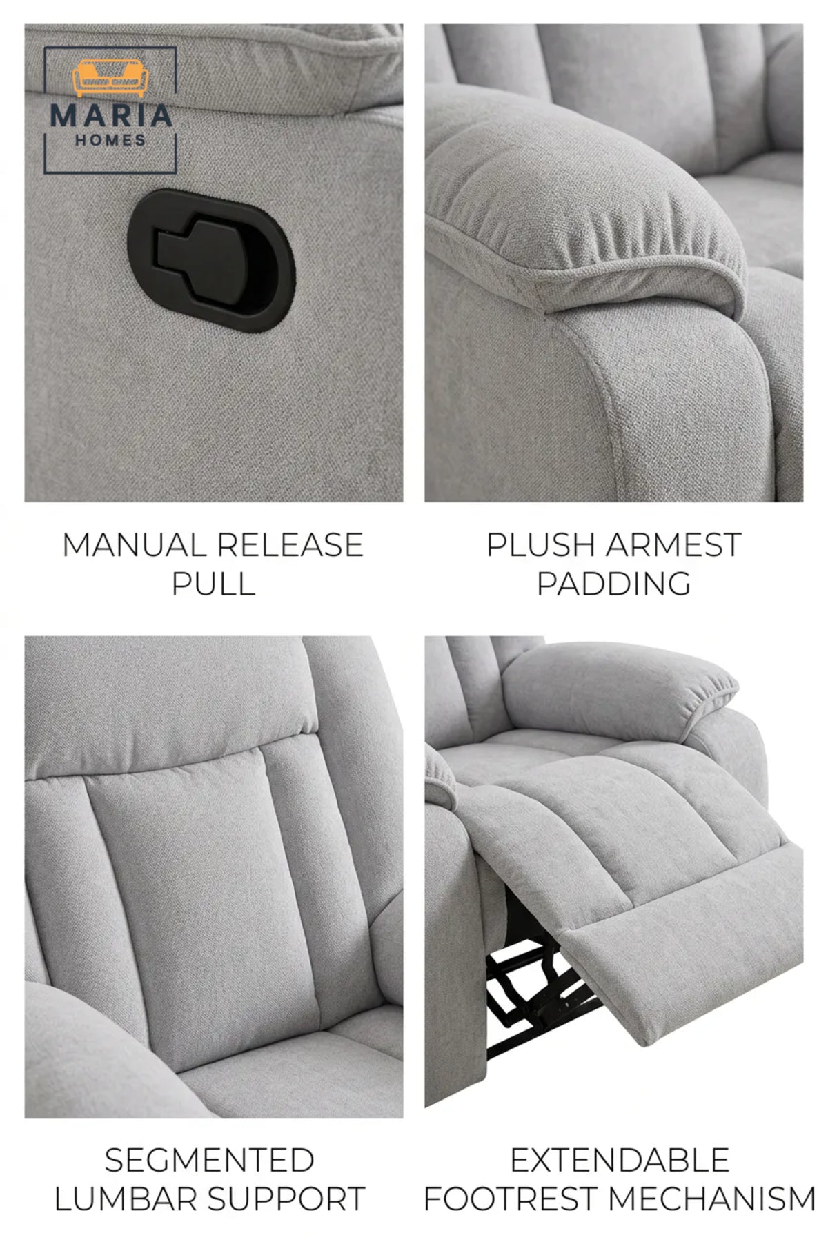 Modern Manual Recliner Armchair with Plush Cushions and Adjustable Footrest