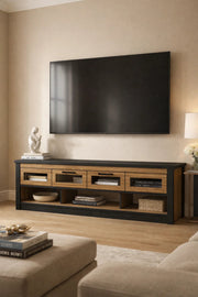 Walnut Oak TV Stand √ê 180x40x50 cm Modern Wooden Plasma Table with Drawers & Shelves
