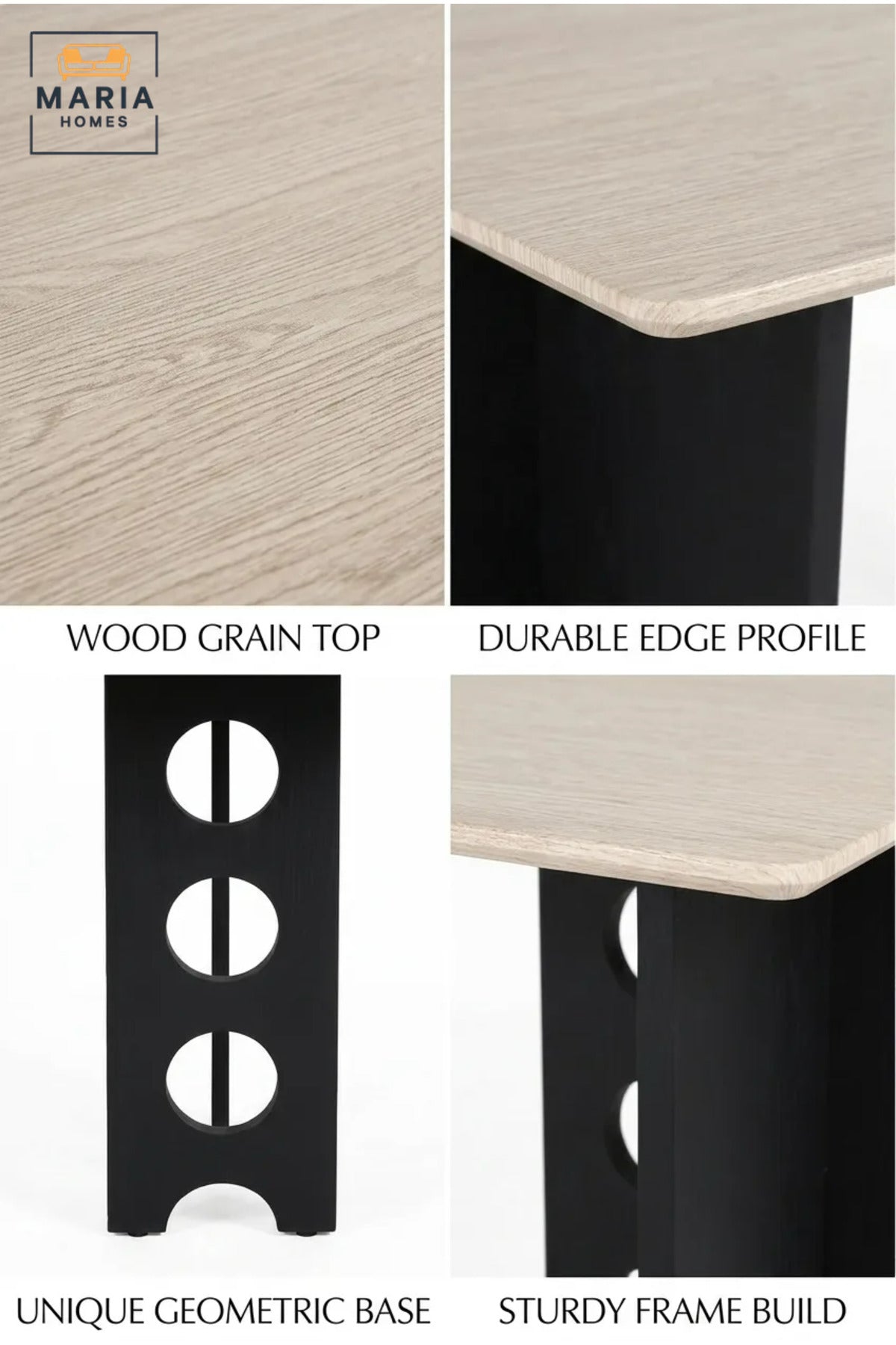 Modern Rectangular Dining Table with Wooden Top and Decorative Cut-Out Base, Contemporary Table for Dining Room, Kitchen, Café and Restaurant