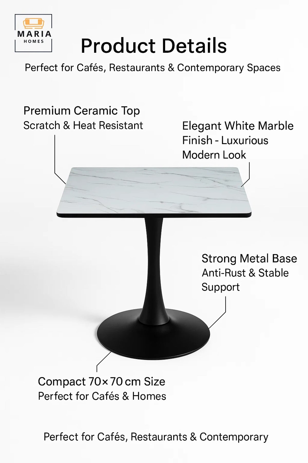Rectangular White Marble Dining Table √ê Modern Caf≈Ω, Restaurant, Office & Home Furniture 70_70 cm