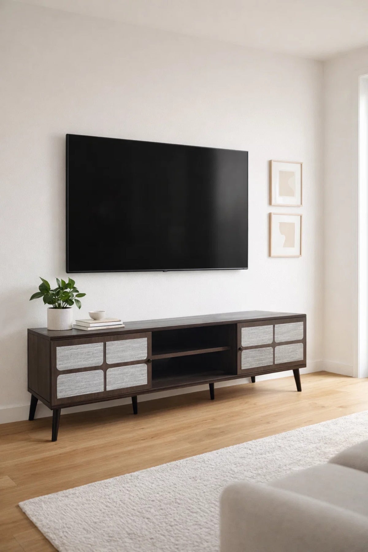Brown & Grey TV Stand √ê 180x40x45 cm Modern Plasma Table with Cabinets & Shelves