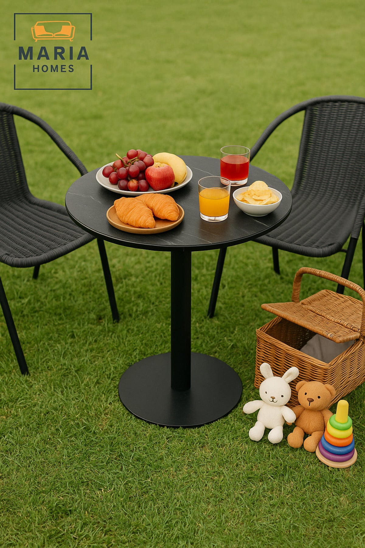 Black Round Dining Table 70Ð74 cm Ð Modern CafŽ & Restaurant Table with Metal Base
