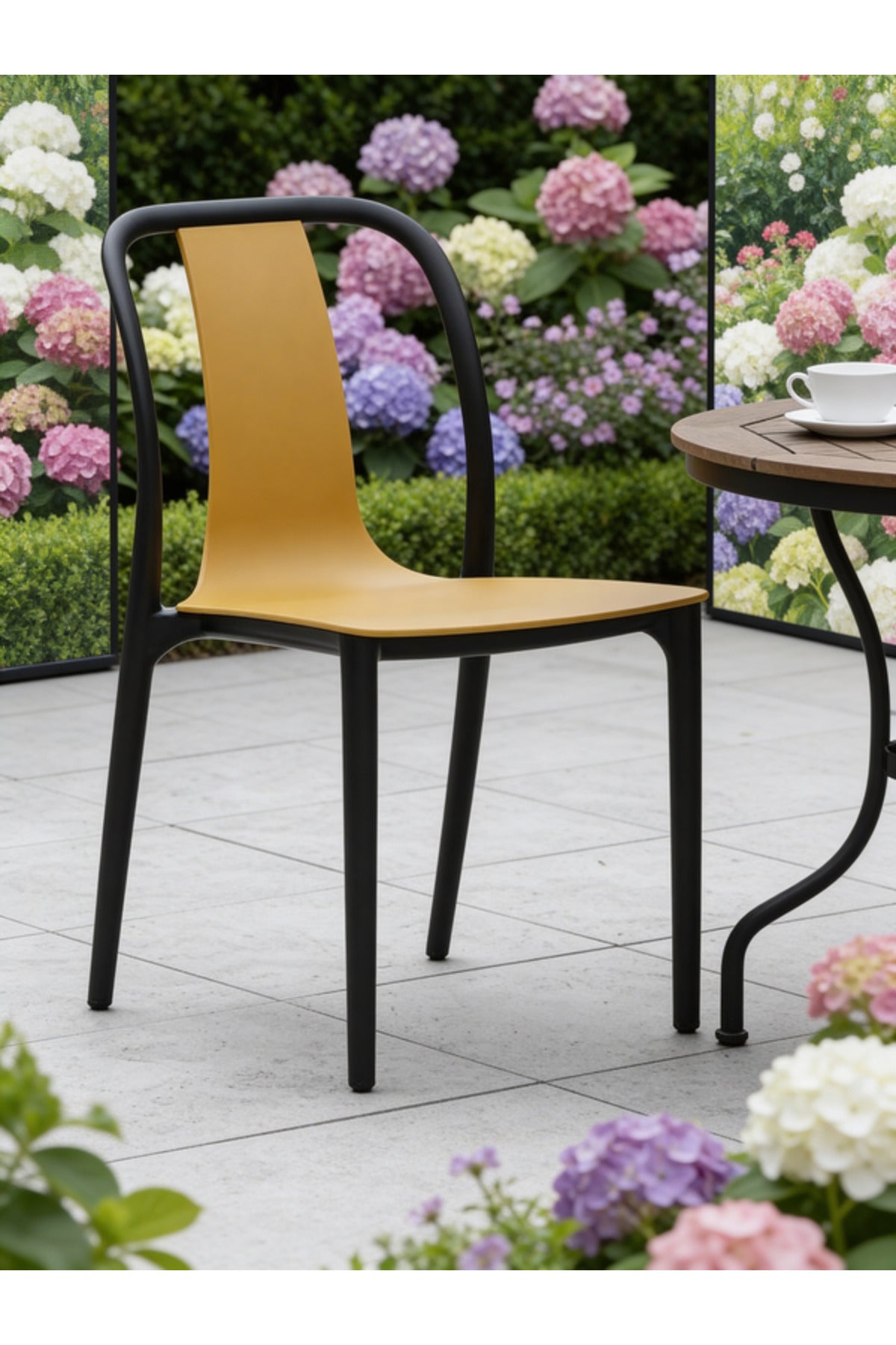 Stylish Yellow Plastic Chair with Black Frame, 88x41x47 CM