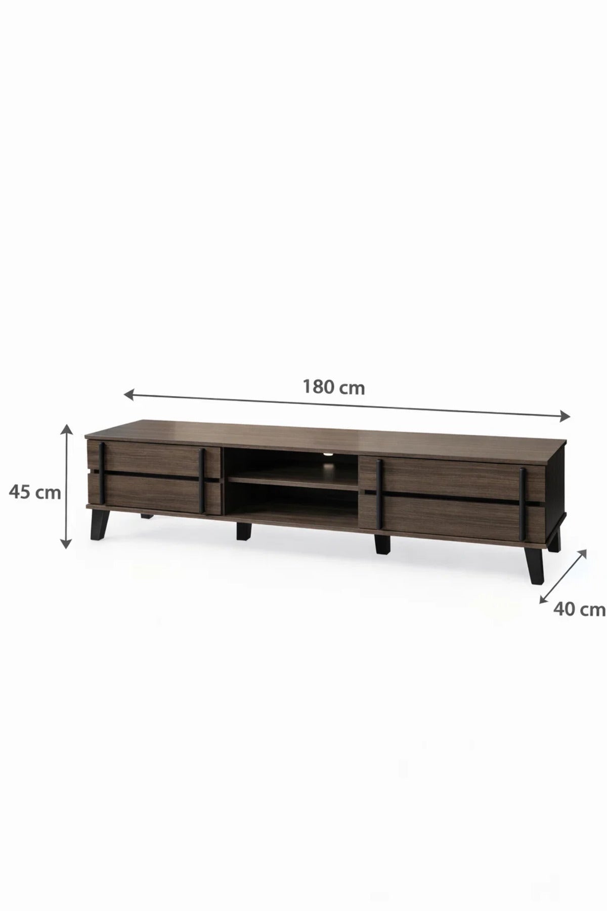 Modern Brown TV Stand with Storage Cabinets and Open Media Shelf