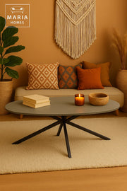 Center Table 130x70x45cm Ð Grey Stone Finish with Sleek Black Metal Legs