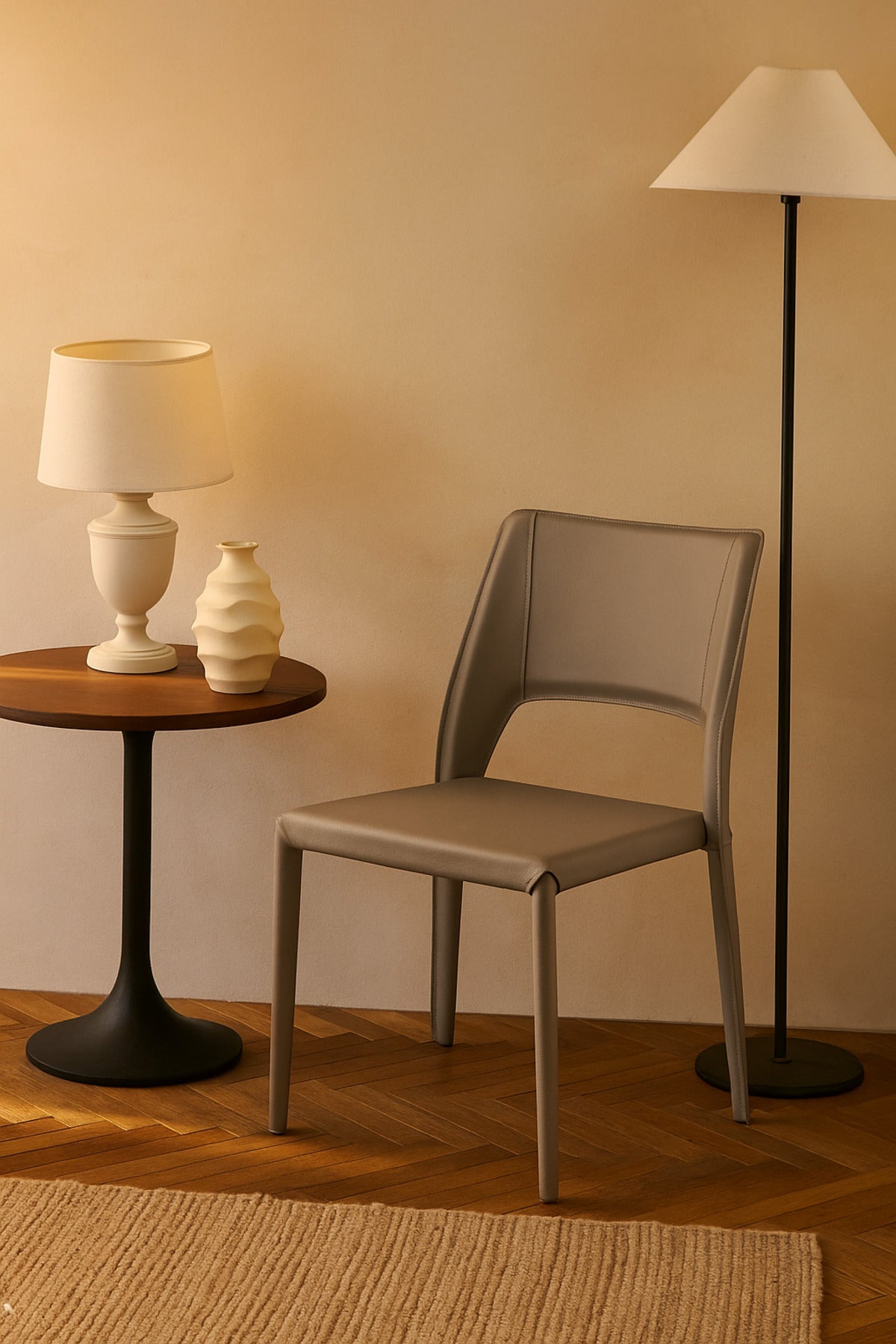 Light Gray PU Leather Dining Chair Ð Modern Minimalist Full Leather Chair for Dining Room & Office