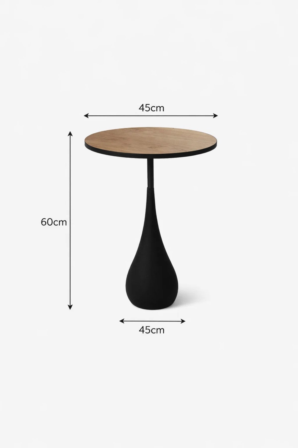 Stylish Round End Side Table Brown Wood Top Black Metal Pedestal Base Modern Living Room Decor 60cm