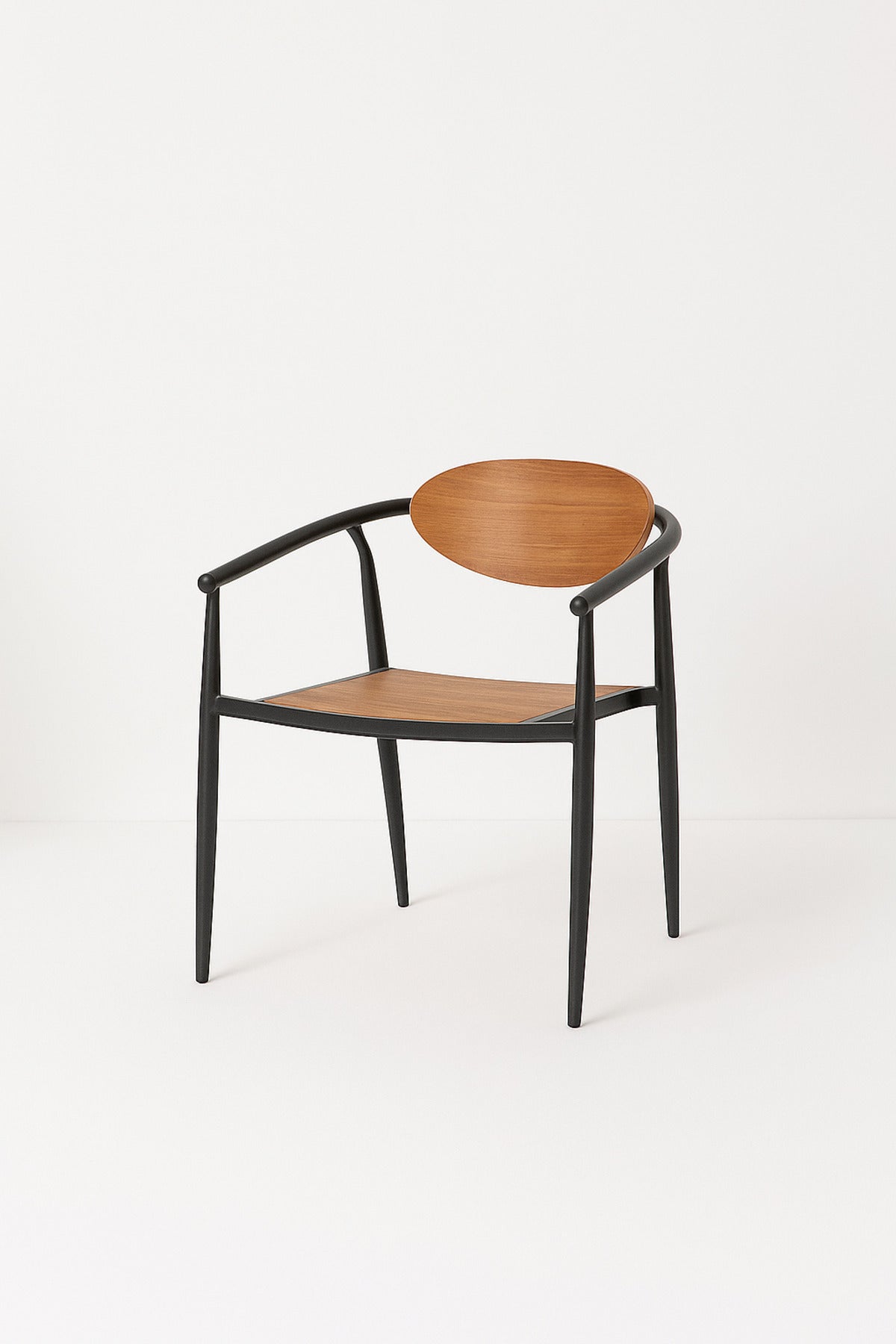 Black & Champagne Metal and Wood Chair Modern Dining Armchair with Wooden Seat and Backrest for Home