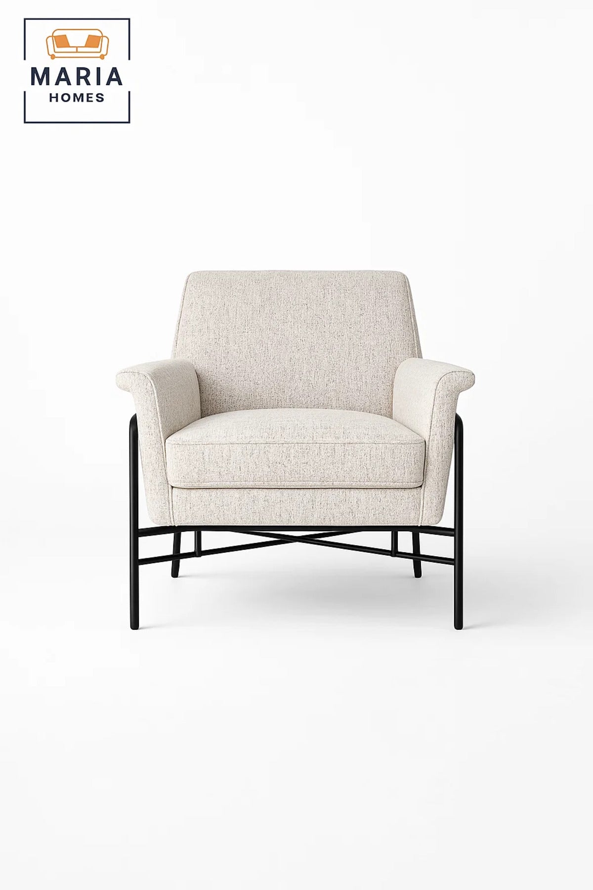 Modern Upholstered Armchair Beige Comfortable Accent Chair with Metal Frame