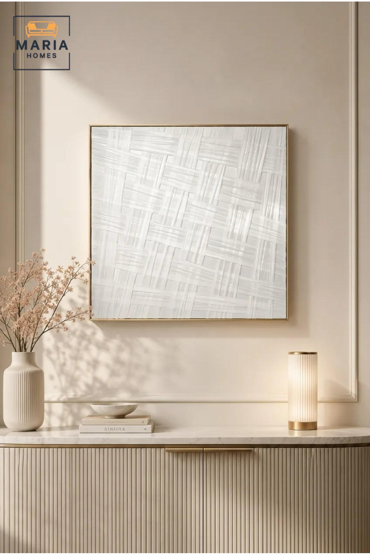 Textured Basket Weave Wall Art with Gold Frame Ð Modern Abstract Decorative Artwork