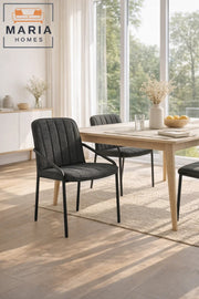 Deep Grey Upholstered Dining Chair with Black Metal Legs Ð Modern Accent Chair