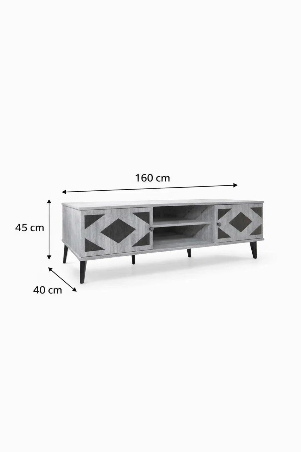 Modern Grey Wooden TV Stand Media Console 160cm with Storage Cabinets for Living Room Area