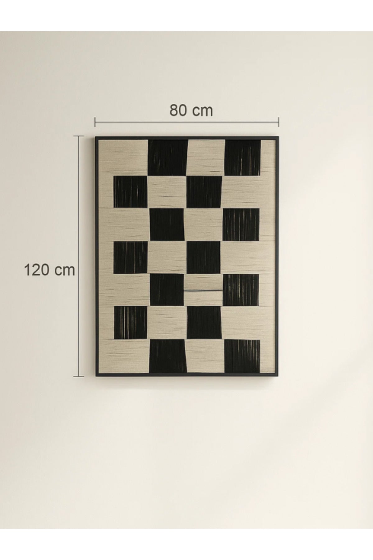 Modern Geometric Wall Art Ð 120_80 cm Beige and Black Checkered Framed Canvas DŽcor