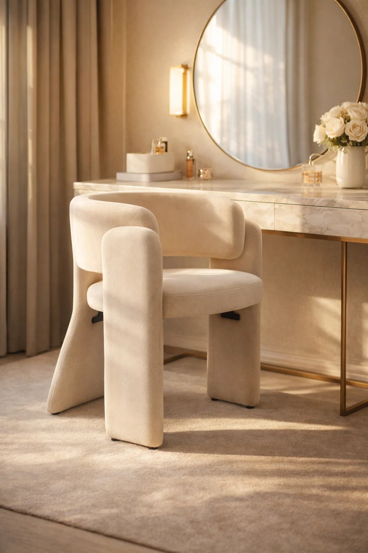 Beige Single Chair Ð Modern Velvet Accent Chair with Rounded Design