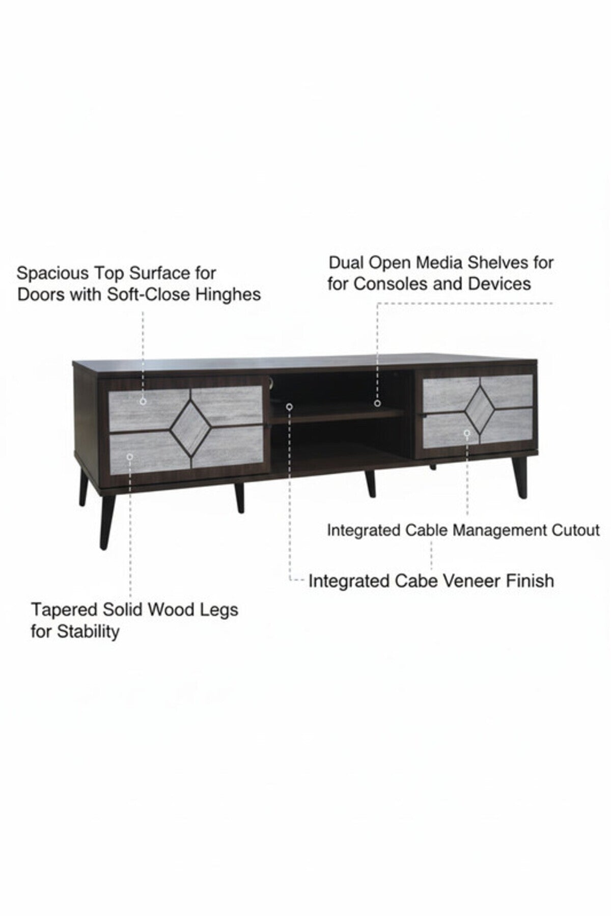 Modern Beige.G TV Table with Open Shelves & Storage Cabinets