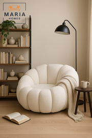 White BouclŽ Cloud Chair Ð Modern Lounge Accent Armchair for Living Room & Bedroom