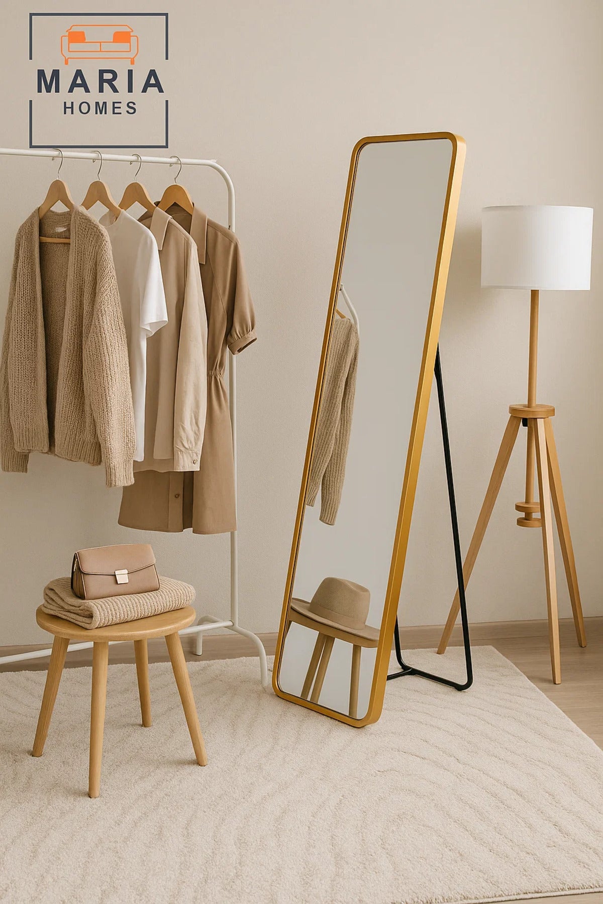 Golden Full-Length Standing Mirror Ð Sleek 160x40 cm Design for Modern Interiors