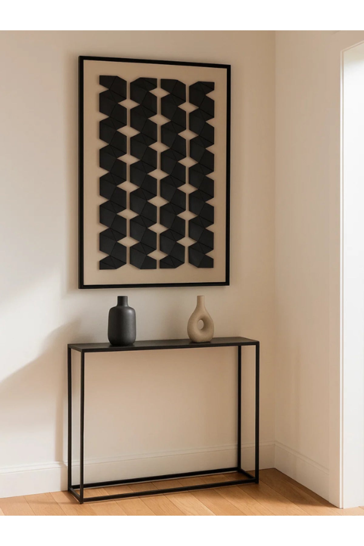 Modern 3D Geometric Wall Art Ð 120_80 cm Black Pattern Framed Canvas for Home DŽcor