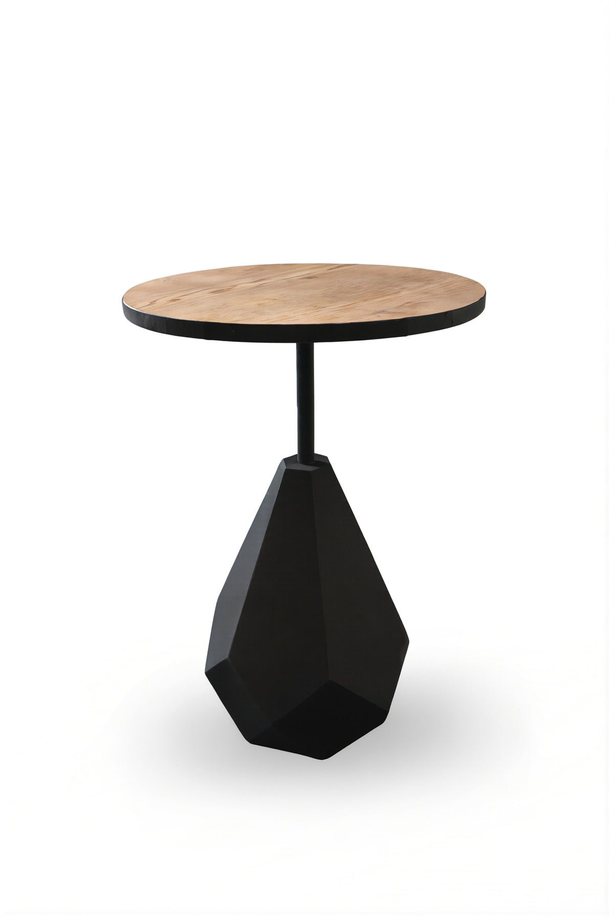 Modern Round Side Table Wood Top Black Geometric Base Living Room Accent End Table 60cm Height