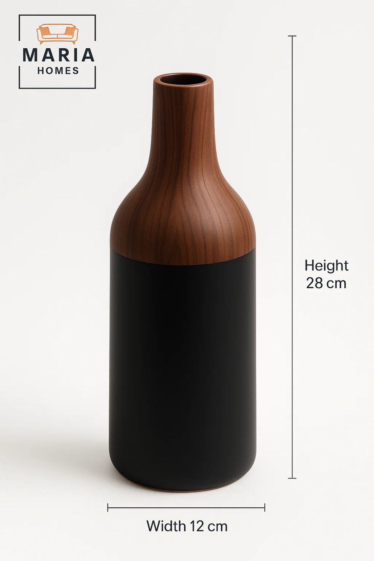 Black and Wood Finish Ceramic Vase Ð Modern Decorative Bottle-Shape Flower Pot