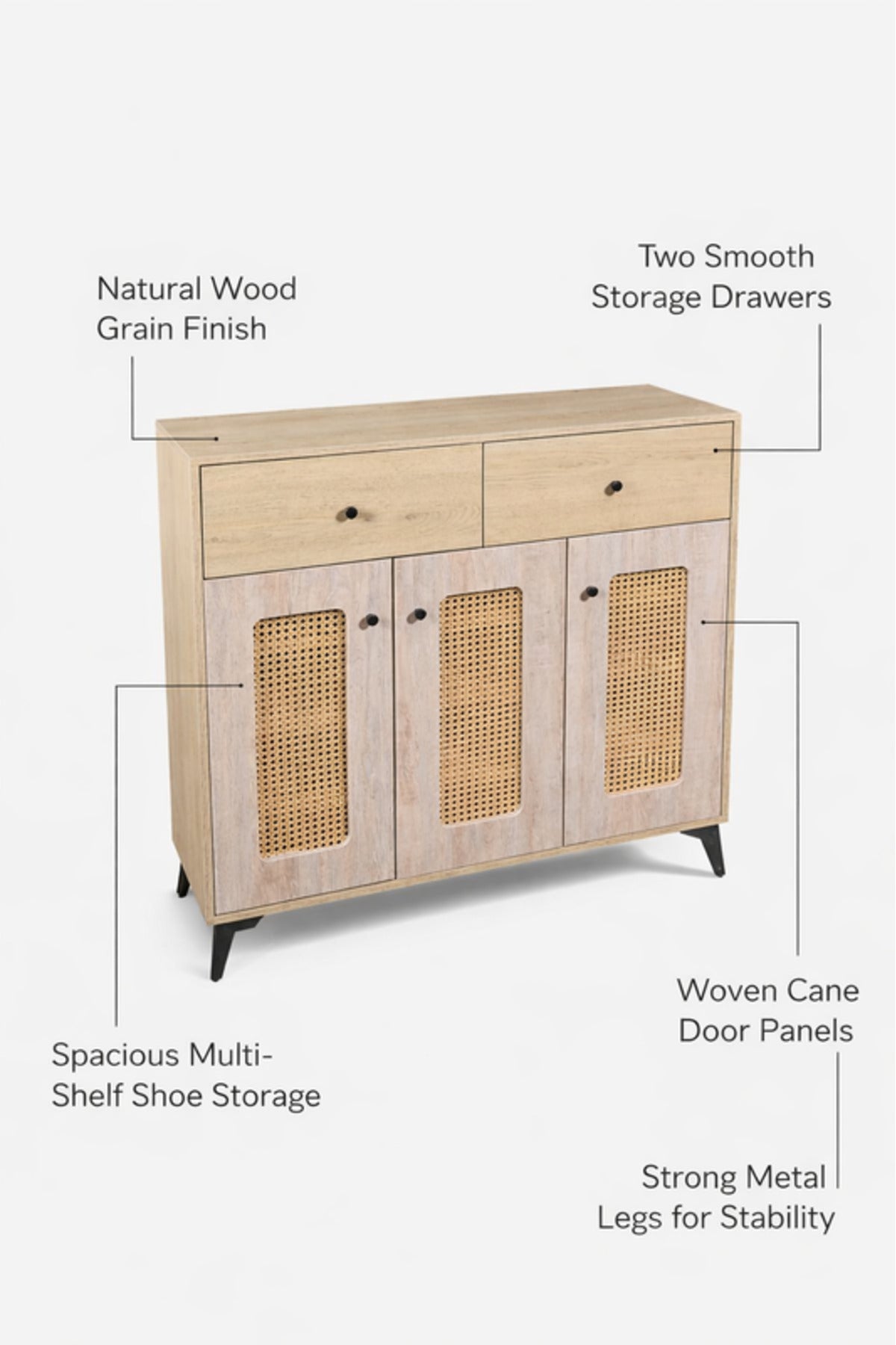 Wood Storage Cabinet with Rattan Doors 100_35_95 cm Modern Sideboard wood storage