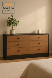 Modern 6-Drawer Dresser 160_48_80 cm Ð Black Brown Storage Cabinet Ð Bedroom Chest