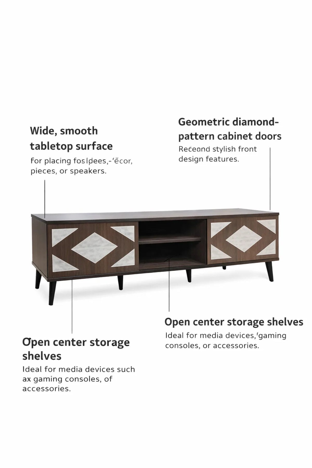 Stylish 180cm TV Unit with Geometric Pattern Doors and Open Shelves for Modern Living Rooms