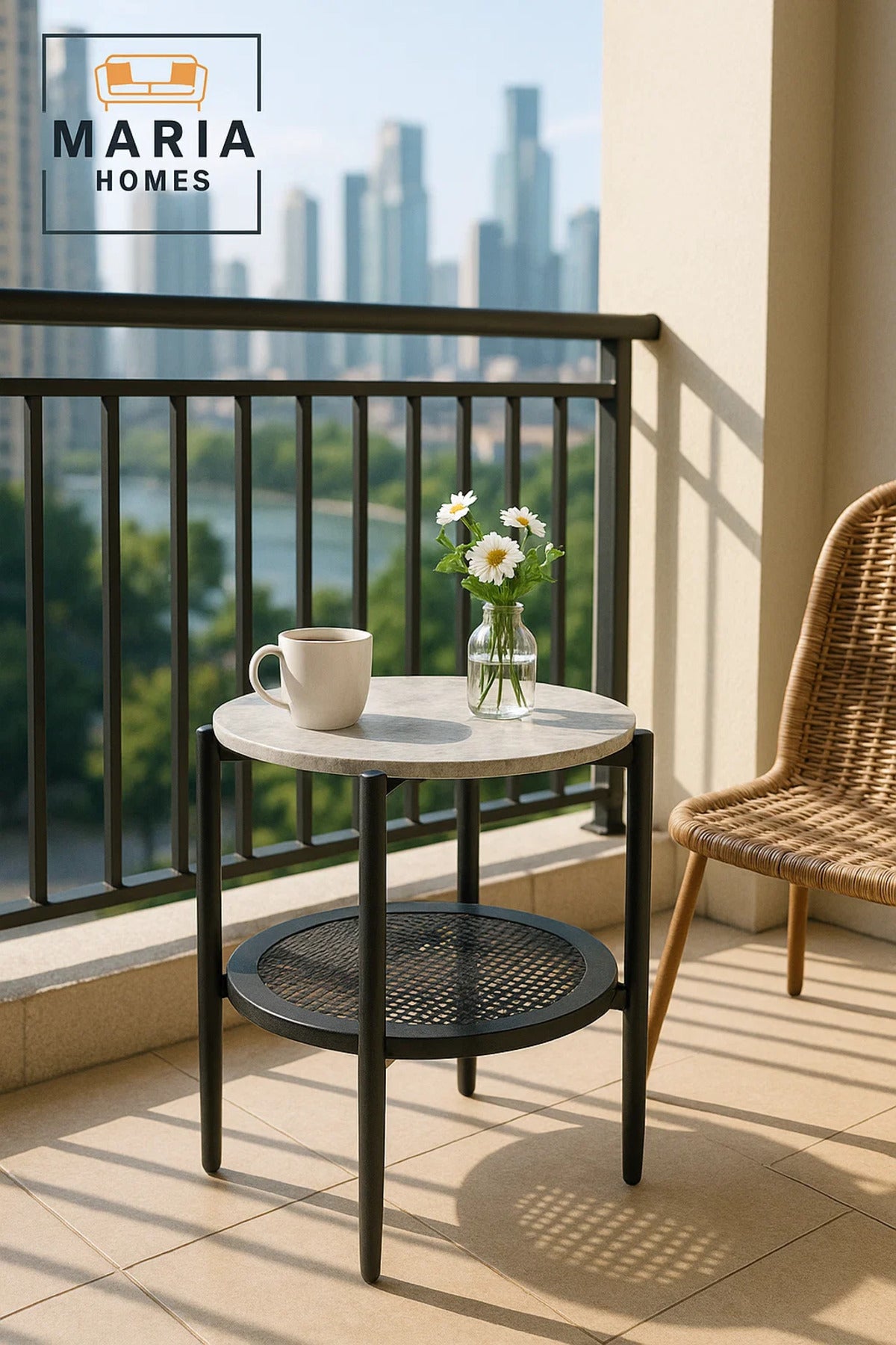 Modern Grey Side Table √ê Round Coffee Table with Storage Shelf 45_45_55 cm