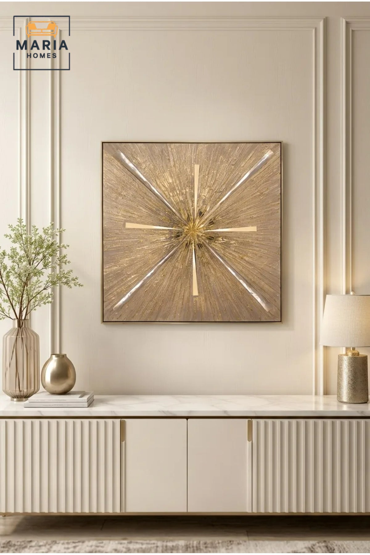 Luxury Gold Sunburst Wall Art Ð Modern Textured Abstract Framed Artwork with Metallic Accents for Living Room, Bedroom & Office