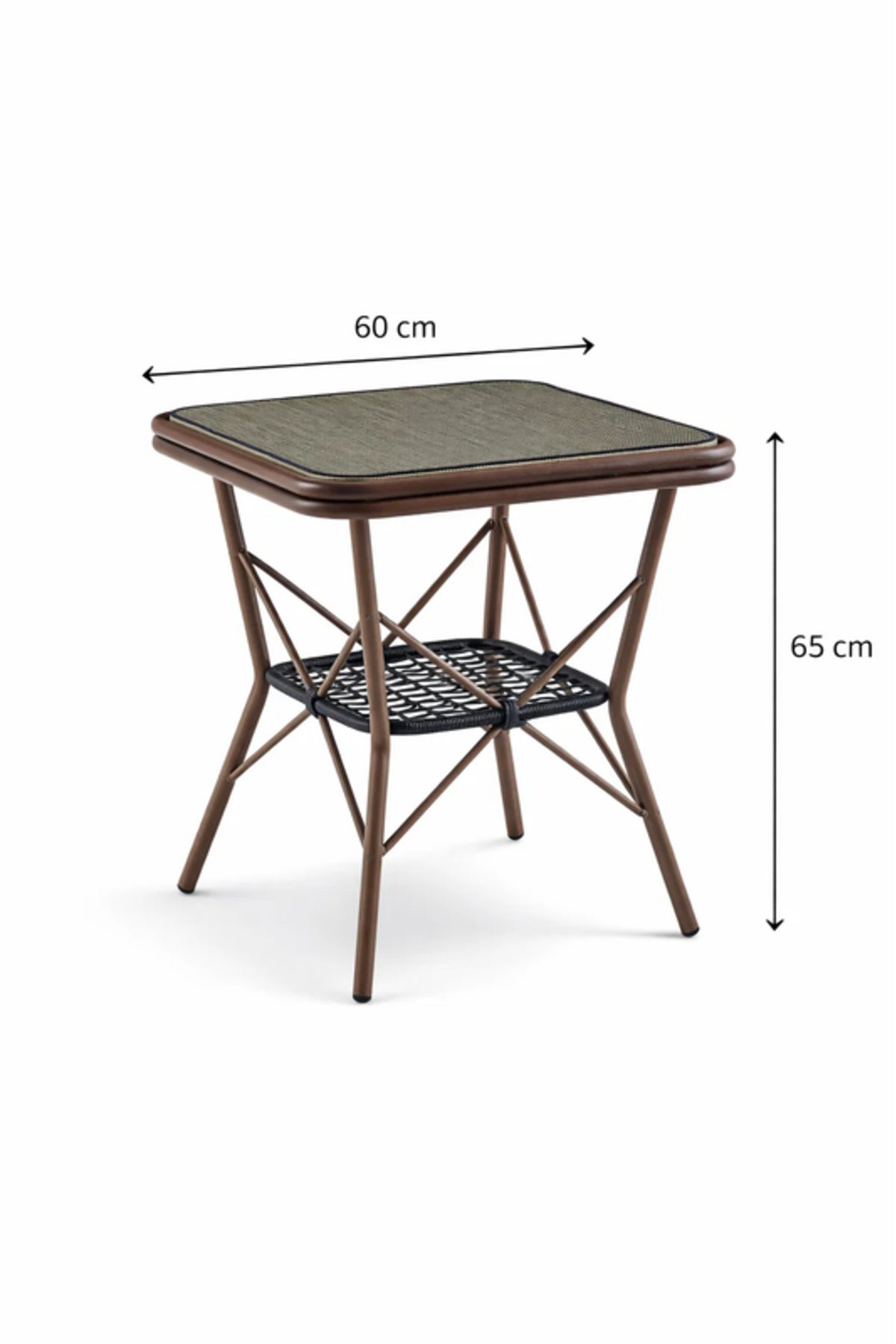 Modern Beige&Coffee Square Side Table with Marble-Effect Top & Metal Cross Base