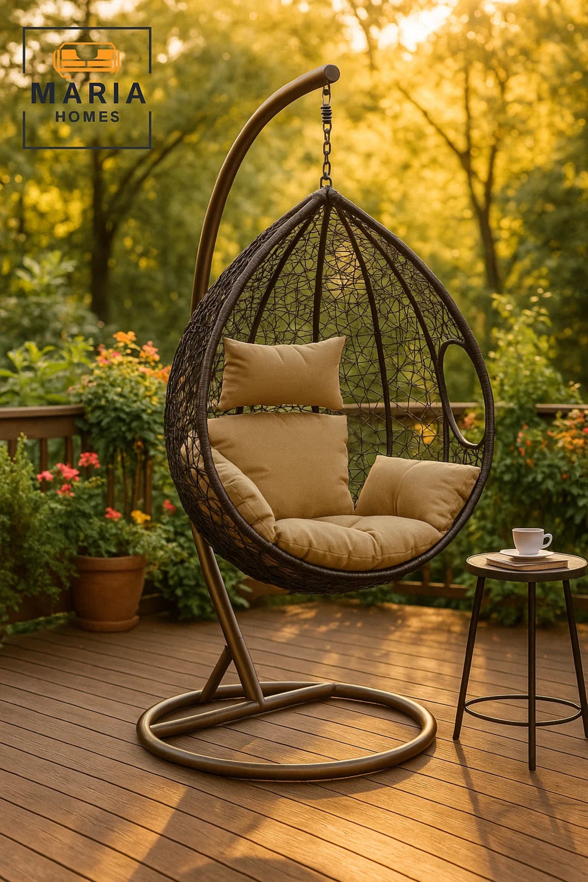Rattan Hanging Egg Chair with Stand for Indoor Outdoor Balcony Garden Patio | Comfortable Swing