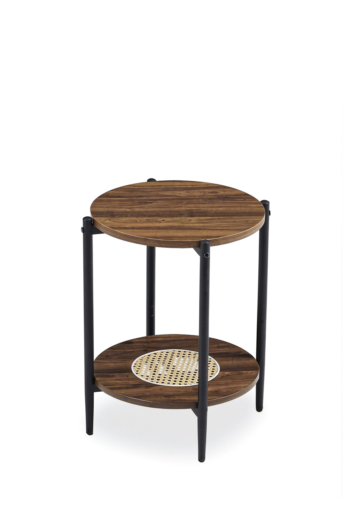 Modern Brown Side Table √ê Round Coffee Table with Rattan Storage Shelf 40_40_55 cm
