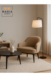Modern Coffee Brown Accent Chair Ð Upholstered Single Seat with Black Wooden Legs