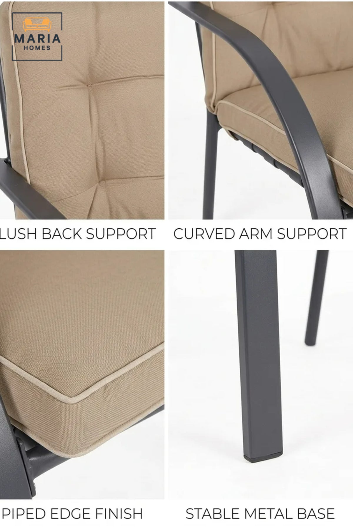 Modern Beige Outdoor Patio Armchair – Cushioned Garden Chair with Metal Frame for Balcony, Terrace & Outdoor Dining