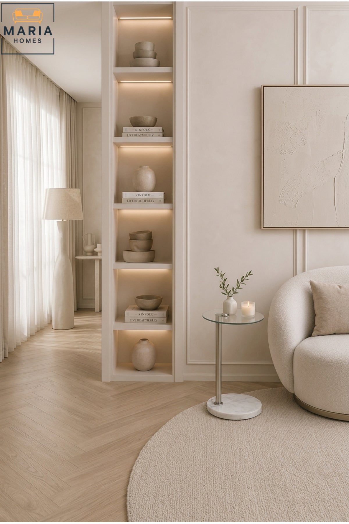 Modern Round Glass Side Table with White Marble Base and Gold Metal Frame √ê Luxury Accent End Table for Living Room, Bedroom & Lounge