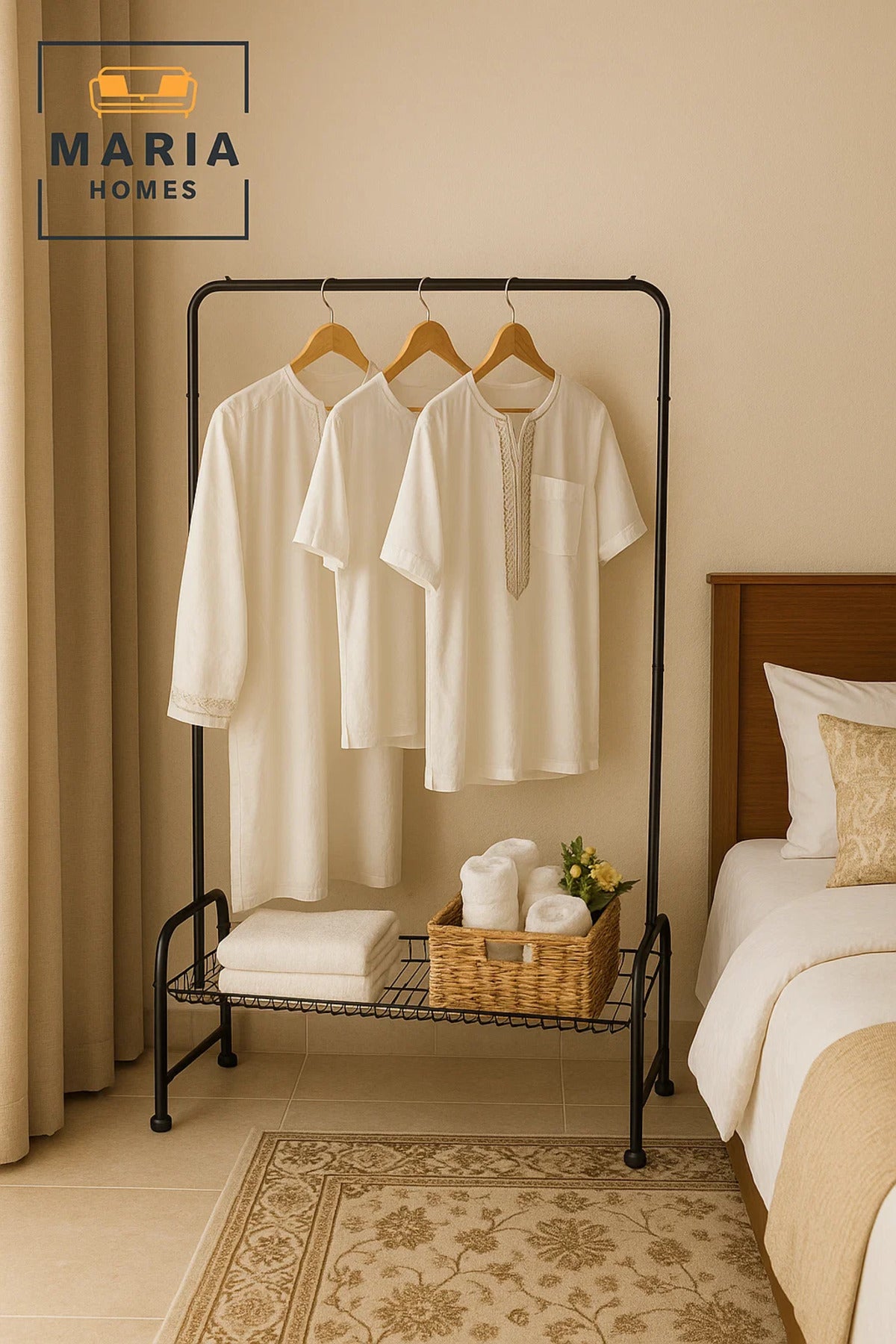Heavy-Duty Black Garment Rack with Bottom Wire Shelf