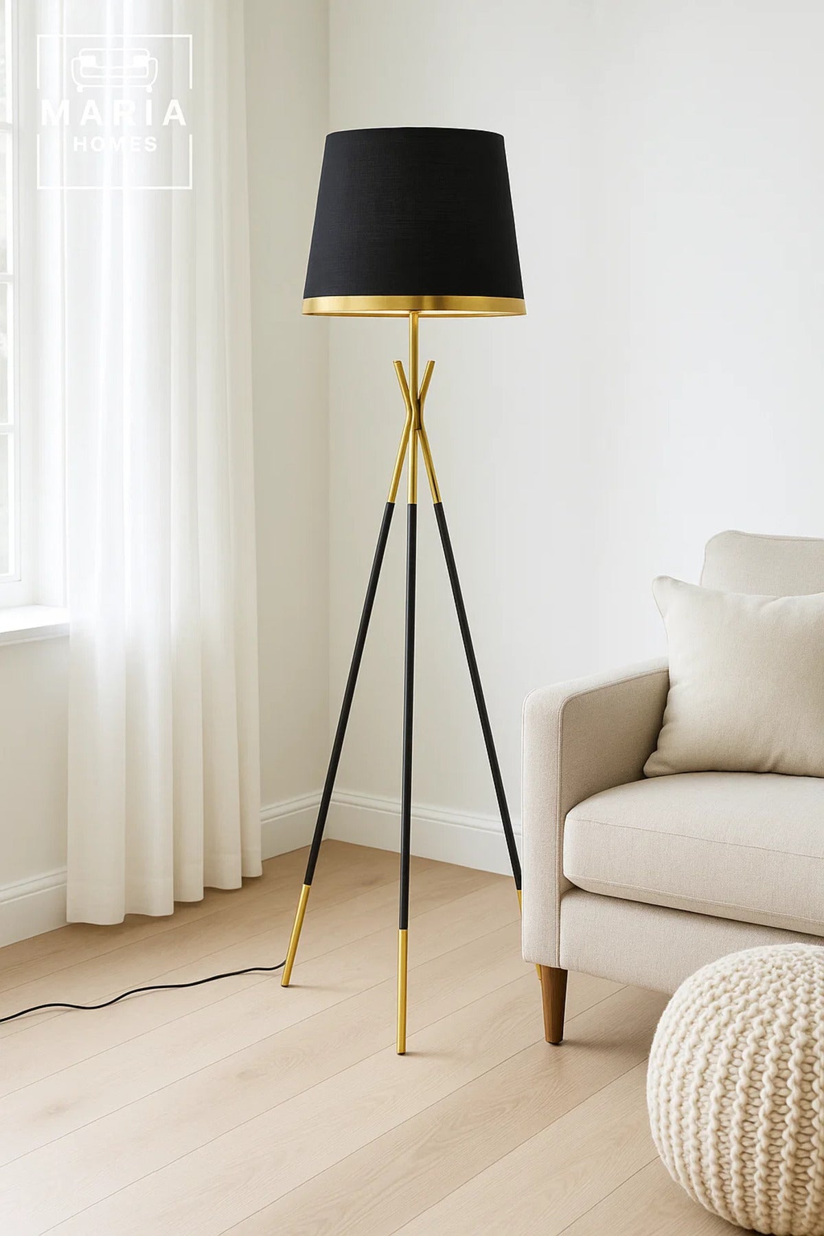 Luxury Black and Gold Tripod Floor Lamp