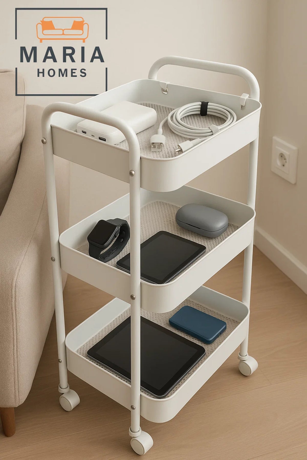 3-Tier White Rolling Kitchen Cart Organizer Ð Utility Storage Rack for Oils, Spices & Tea Supplies