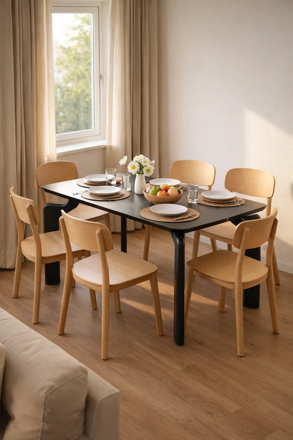 Modern Black Dining Table DT-808 Ð 130_80_75 cm | Stylish Rectangular Table with Designer Curved Leg