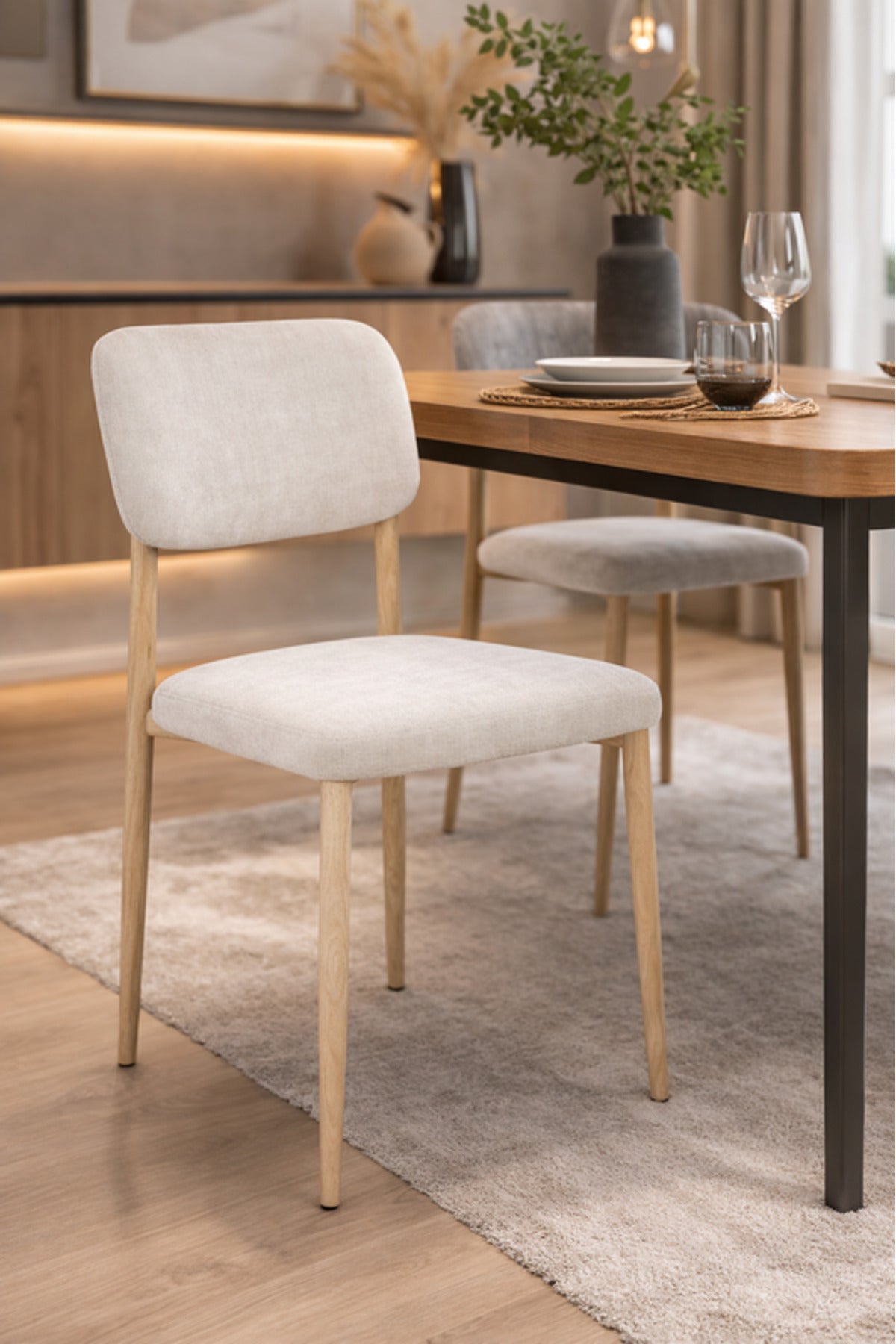 Beige Upholstered Dining Chair with Wooden Legs Modern Room beige upholstered dining