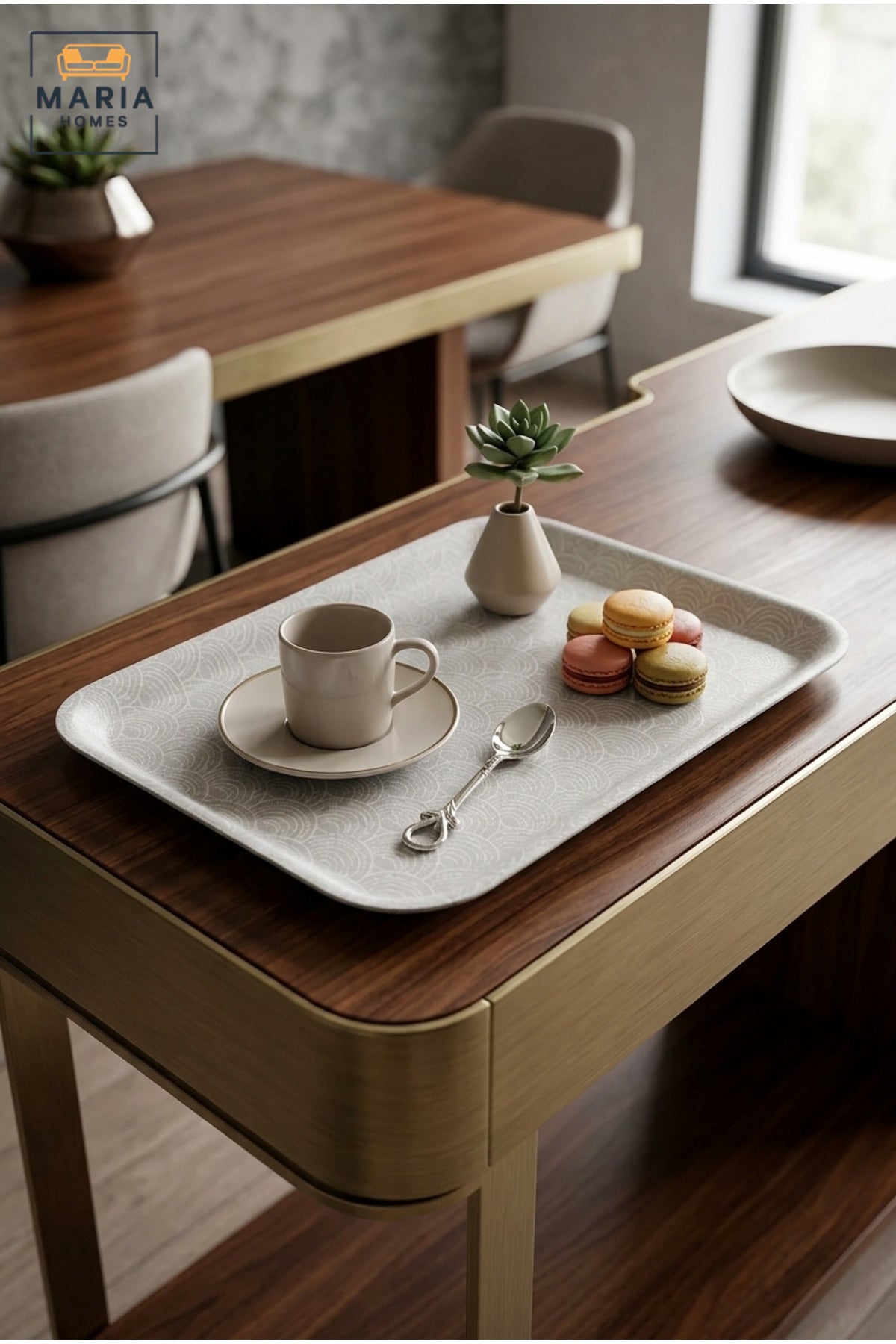 Rectangular Serving Tray with Geometric Pattern, Raised Edges and Rounded Corners, Multipurpose Food Tray for Kitchen, Dining, Café and Restaurant