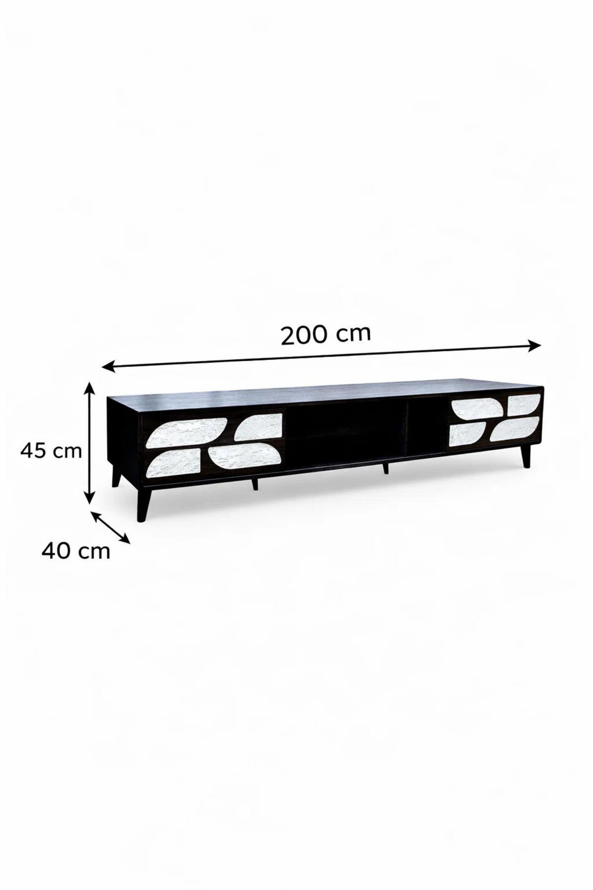 Luxury 200cm TV Table Media Stand with Patterned Doors Dark Brown Finish for Modern Living Rooms