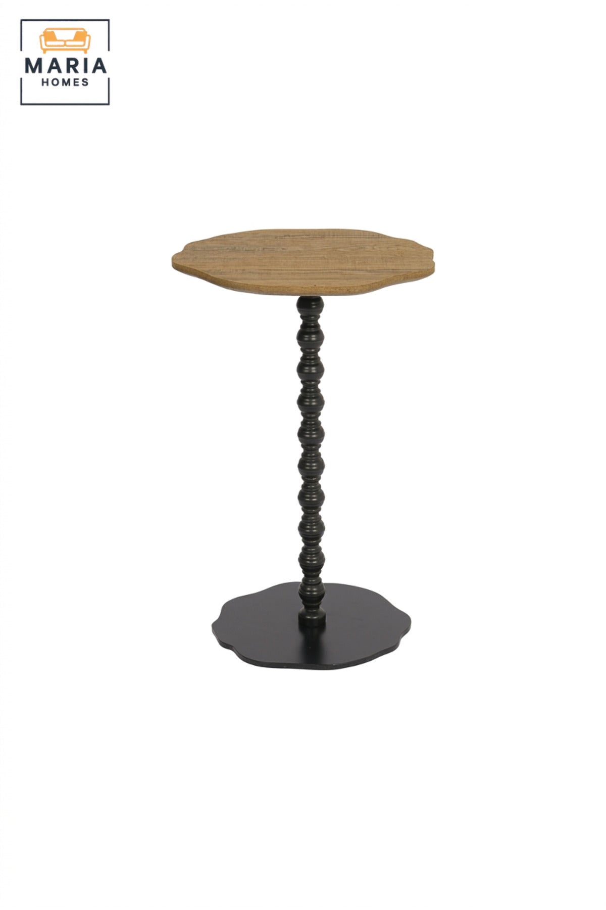 Modern Wood Top Side Table with Decorative Black Pedestal Base, Compact Accent Table for Living Room, Bedroom, Sofa Side & Lounge – 40 × 60 cm