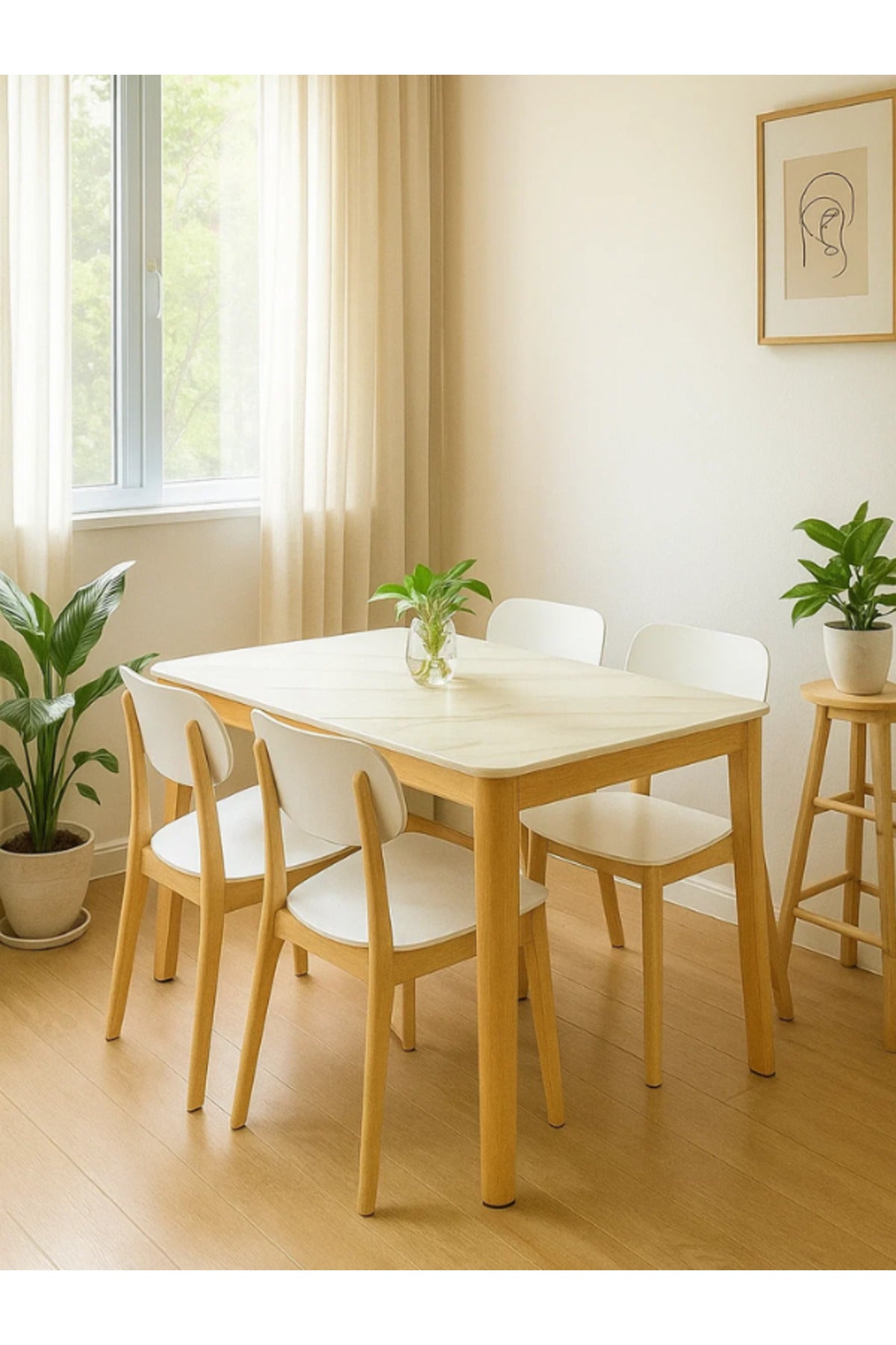 Modern Dining Table Ð 130_80_76 cm Marble Top with Wooden Legs for Home & Kitchen